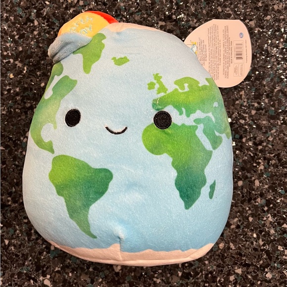 New Squishmallow ROMAN Earth Day Globe Plush with striped embroidered cap hat 8" - Picture 1 of 5